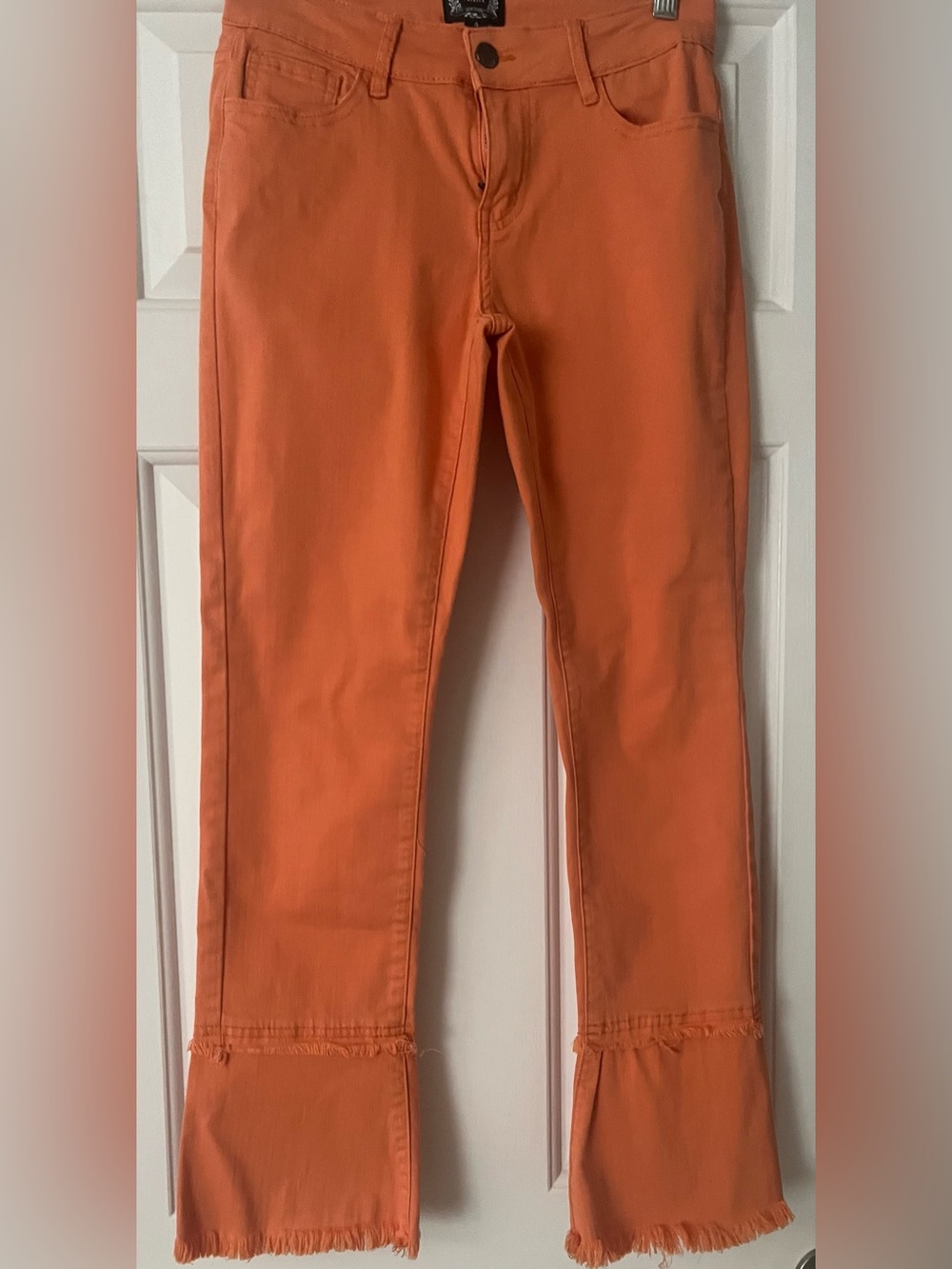 Women’s Orange Frayed Hem Jeans